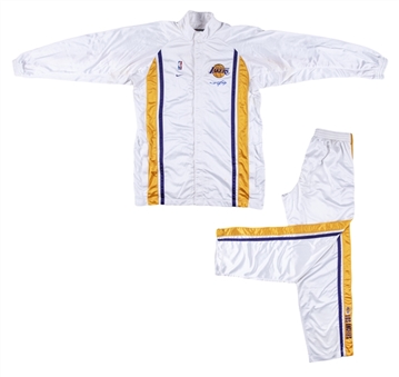 Rick Fox Game Used & Signed Los Angeles Lakers White Warm Up Suit (Fox LOA)